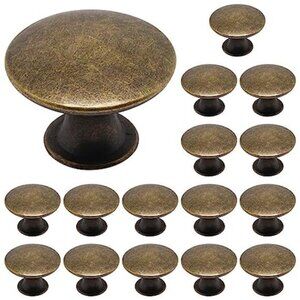 16 Antique Brass Cabinet Knobs Round Zinc Alloy Drawer Pulls 1.14in